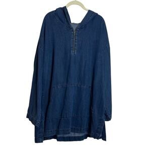 Soft Surroundings Womens Hooded Tunic Large Blue Chambray Tencel Oversized